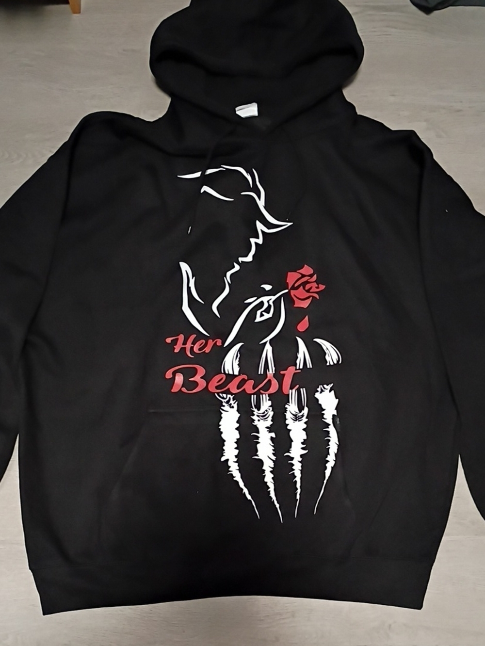 Her Beast Graphic Hoodie - Black with Red and White Print